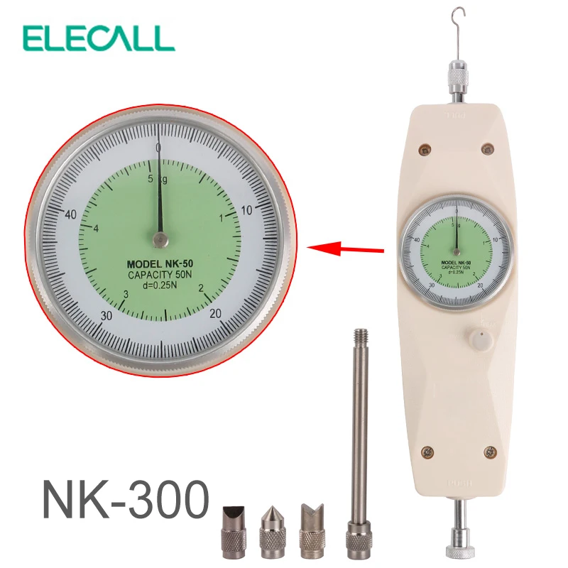 

ELECALL NK-300 Analog Dynamometer Force Measuring Instruments Thrust Tester Analog Push Pull Force Gauge Tester Meter