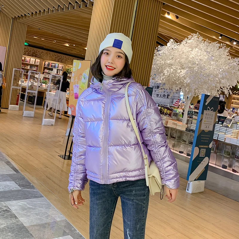 

Hooded Jacket Women Winter Warm Down Cotton Jackets Large Size Loose Glossy Coats Outwear Overcoat