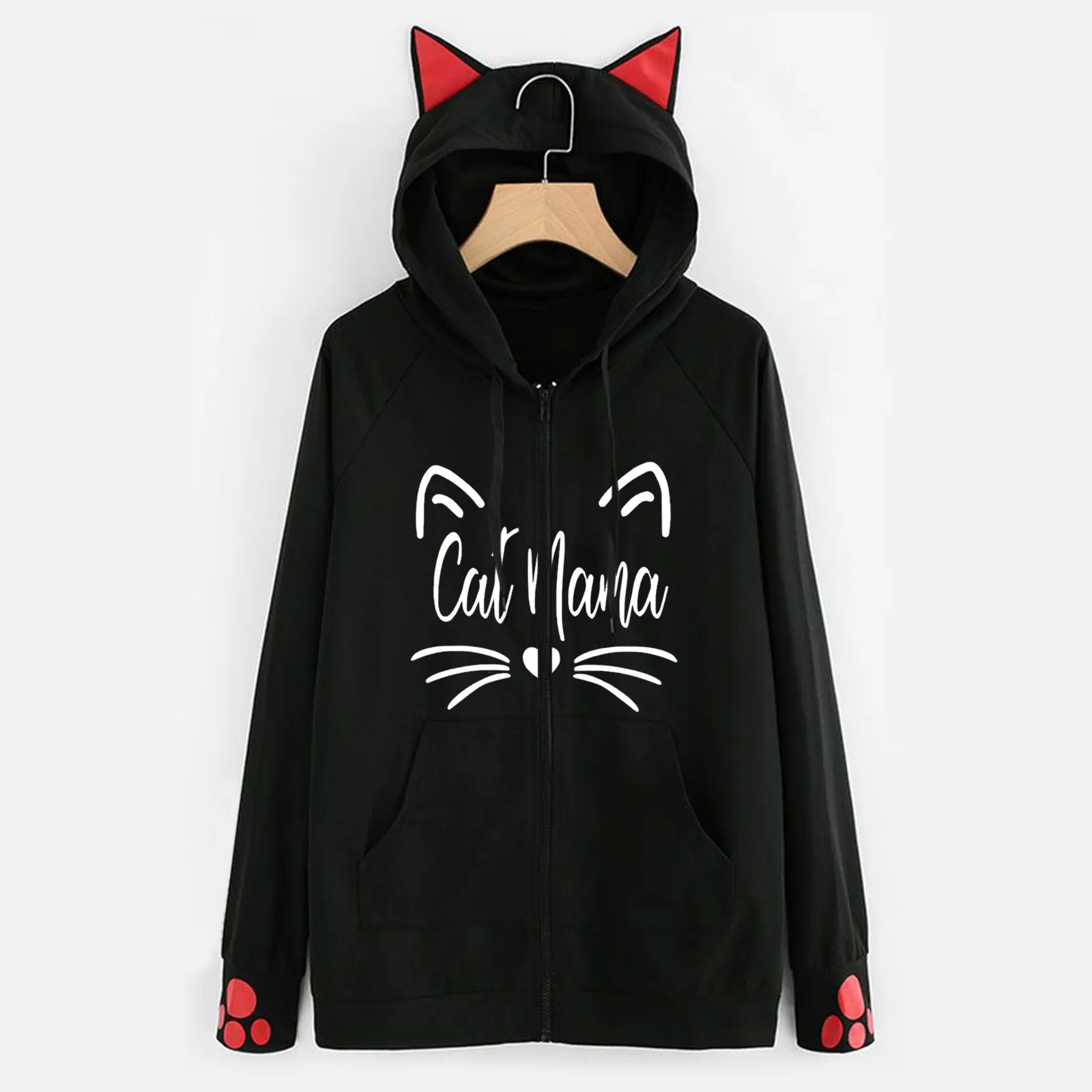 

Свитер на Хэллоуин, модные готические женские толстовки, повседневный свитшот с принтом милого кота, женская верхняя одежда с карманами на ...