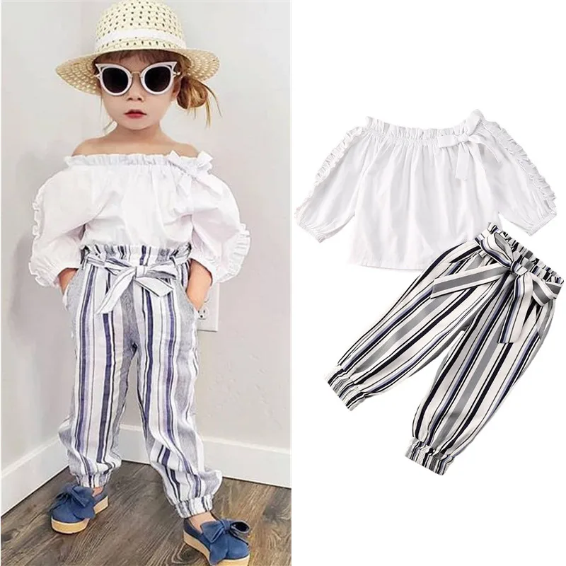 От 1 до 6 лет летние модные комплекты одежды для маленьких девочек белые футболки