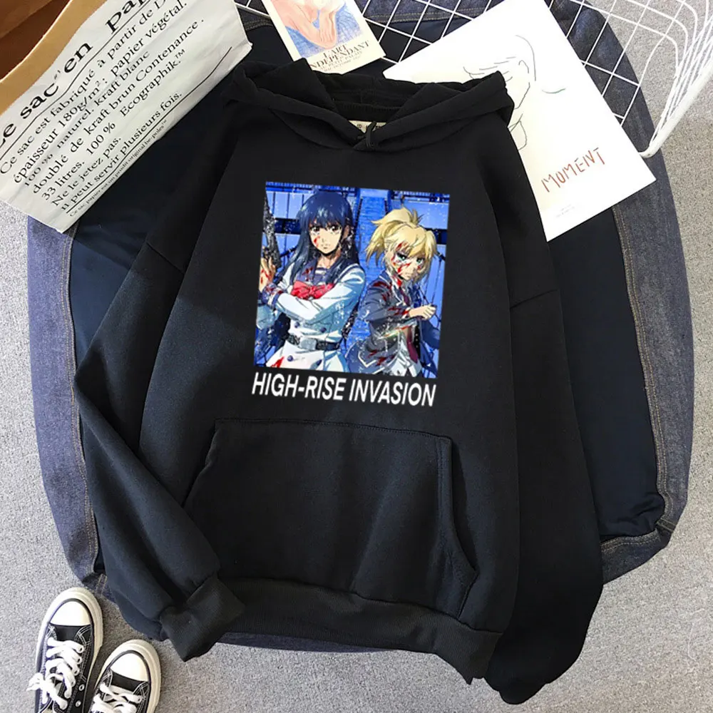 

2021 Anime High-Rise Invasion Printed Hoodie Sweatshirt Spring Women 100% Cotton Woman Hip Hop Street Clothing Hoodies Tops
