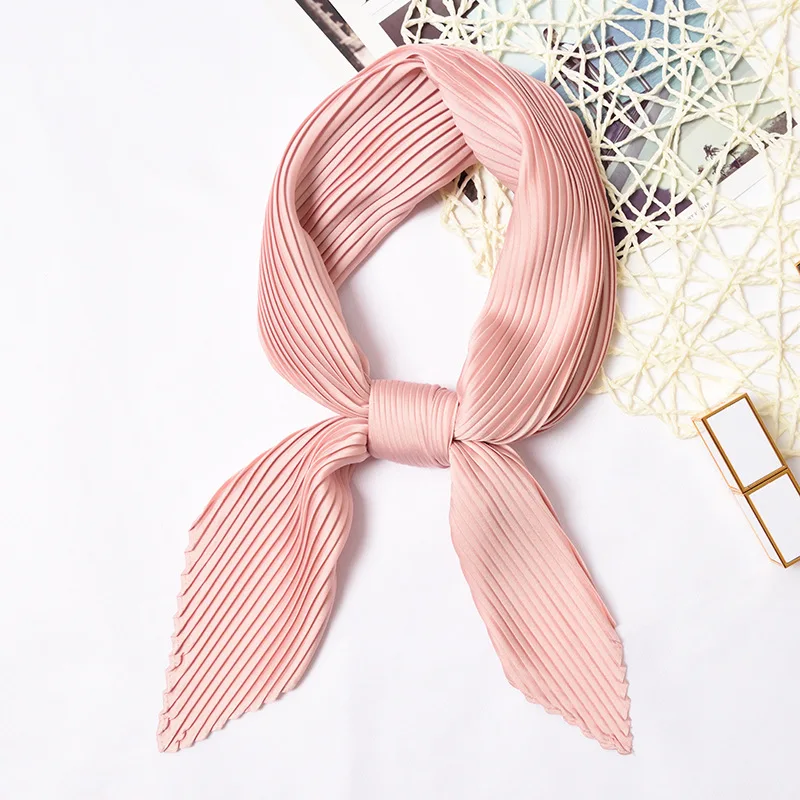 

Small Crinkle Hijab Scarf For Women Solid Colors Elegant Kerchief Silk Satin Hair Scarfs Female 70cm*70cm Bag Scarves For Ladies