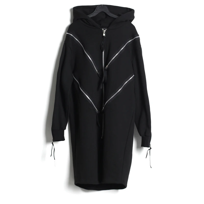 

S-4XL Early Spring New Zip Decoration Hip Hop Loose Trend Hooded Long Jacket Personality Trendy Men's Cardigan Top Streetwear Me