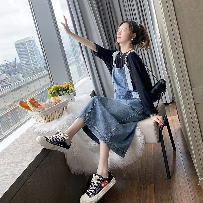 Женский джинсовый длинный сарафан на осень женский свободный комбинезон в