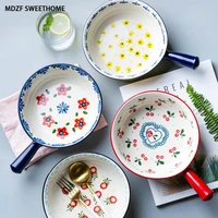 mdzf sweethome ceramic glaze baking bowl with handle salad bowls french onion roasting baking pan round bakeware tray tool