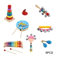 9pcsset kids children montessori wooden drum bell musical instruments hands on skill developing educational toy
