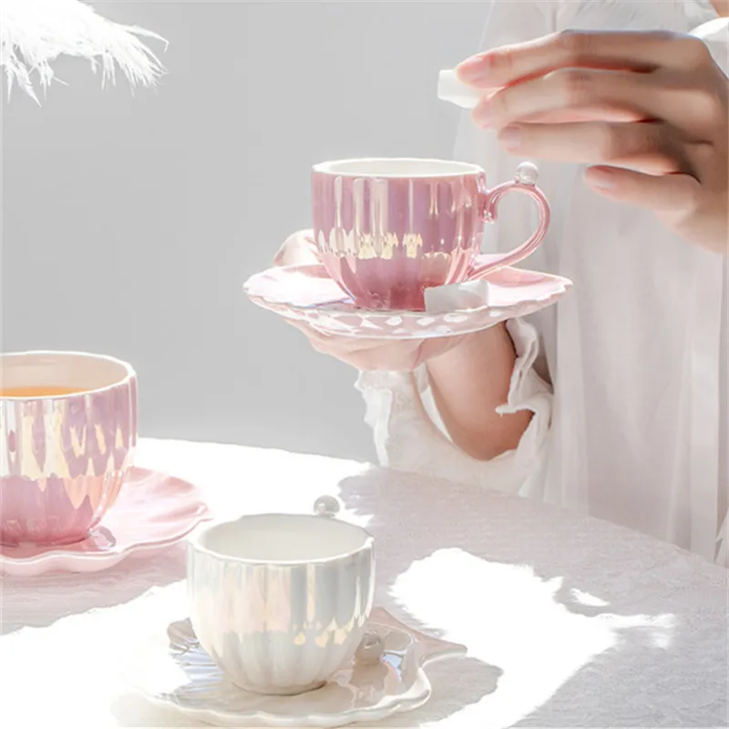 

Жемчужная чашка керамическая европейская роскошная маленькая Изысканная кофейная чашка и блюдце набор чашка для послеобеденного чая концентрированный Английский чайный набор