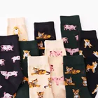 Новинка 2021, Симпатичные женские носки из чесаного хлопка с мультяшным принтом, Женский интересный подарок, кошка, свинья, корги, милое животное
