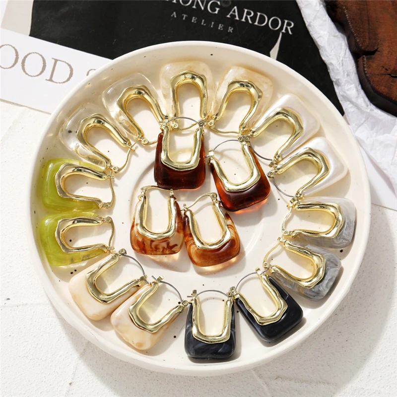 

Fashion Geometric U-shaped Acrylic Retro Metal Temperament Earrings