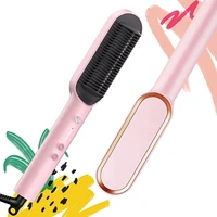 pink hair straightener brush hair straightening iron with built in hot comb 20s fast heating 5 temp settings and anti scald