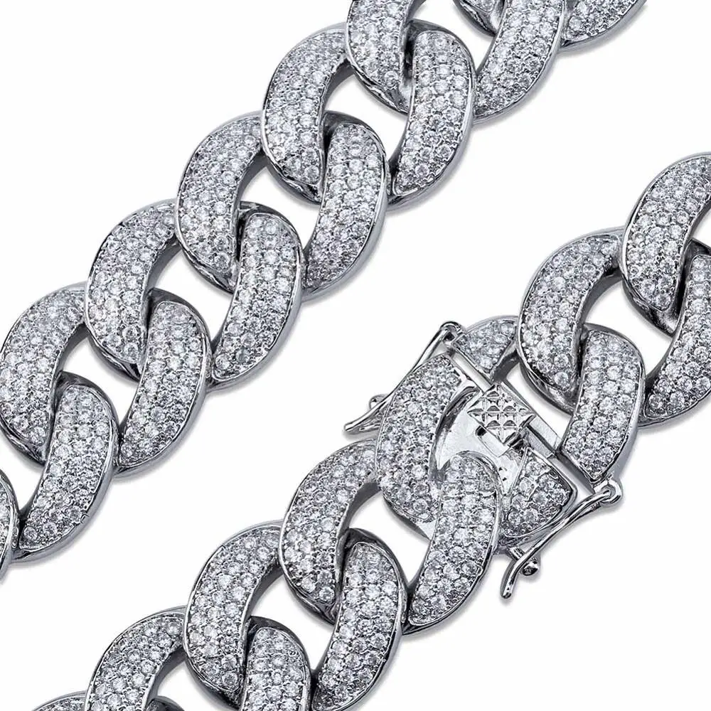 

DRIP18MM Maimi Cuban Link Chain Necklace Silver Rose Color Iced Out Cubic Zircon Heavy rock Hip hop Jewelry For Men Women Gift