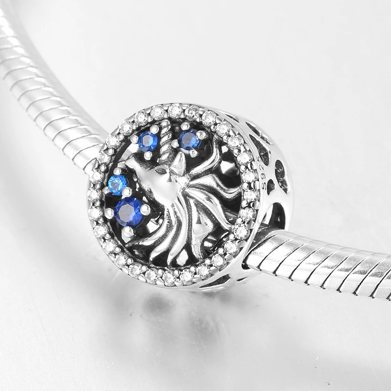 Креативные 925 пробы серебряные подвески с красивым единорогом изящные бусины для