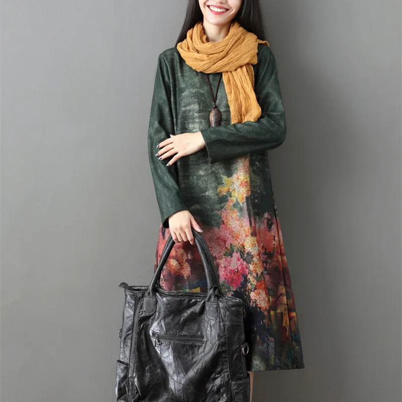 Новое поступление 2021 плотное осенне-зимнее платье с длинным рукавом и цветочным