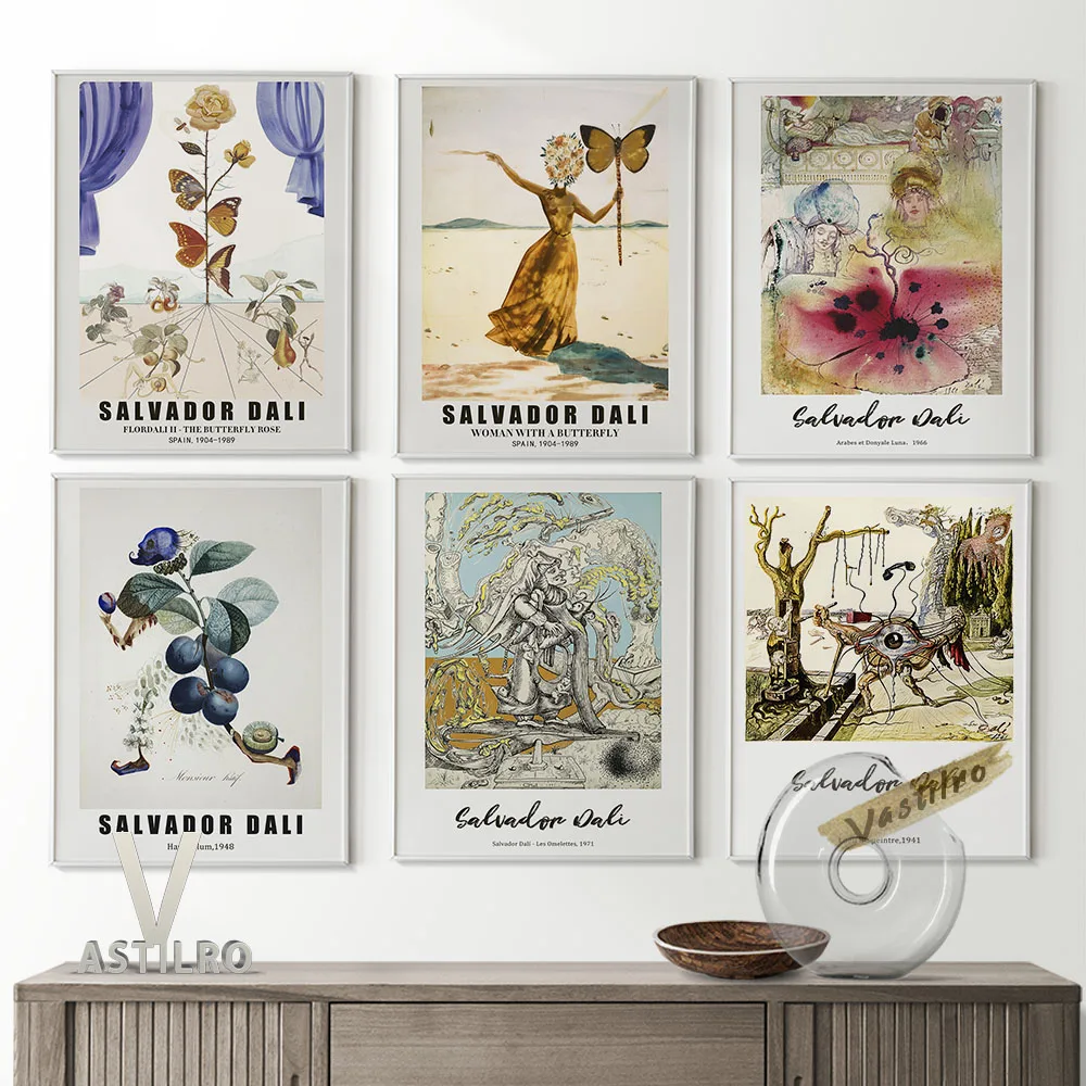 

Salvador Dali Signed Lithograph Butterfly Rose Wall Art Retro Canvas Painting Abstract Poster Exhibition Museum Wall Picture