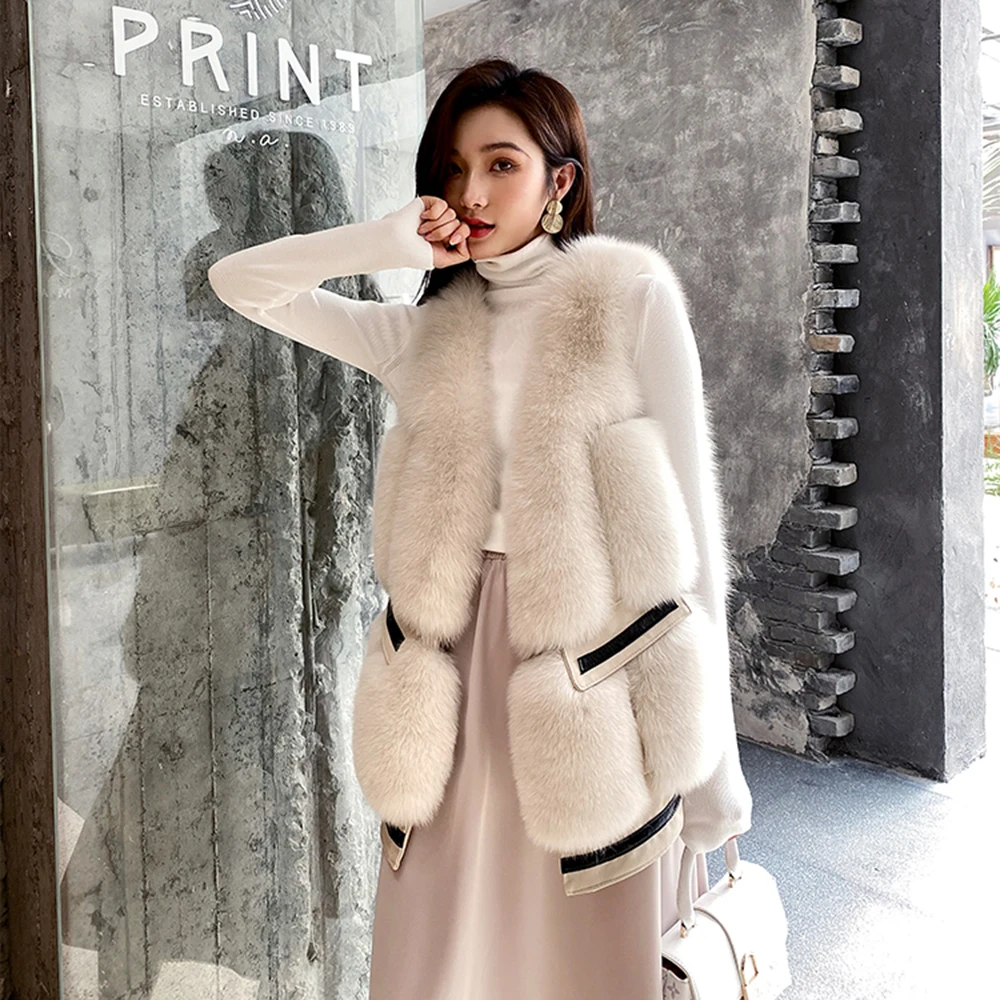 Новое поступление настоящие жилеты из лисьего меха зимний жилет женский модный