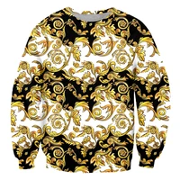 eu size 3d print golden floral baroque street style sweatshirts royal luxury long sleeves shirts womens plus size pullover
