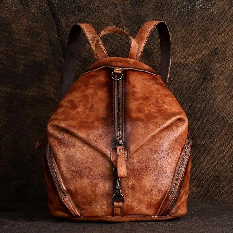 

Women's Fashion Backpack Luxury Genuine Leather Vintage Backpack Female Handmade Embossed High Quality Travel Bag Ladies