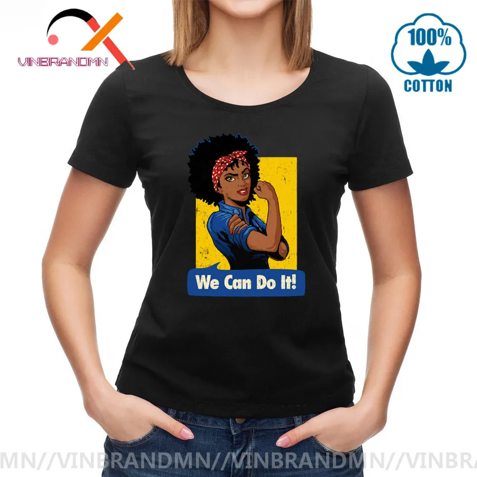 Футболки Camisa женская черная футболка с надписью We Can Do It рубашка Queen V2
