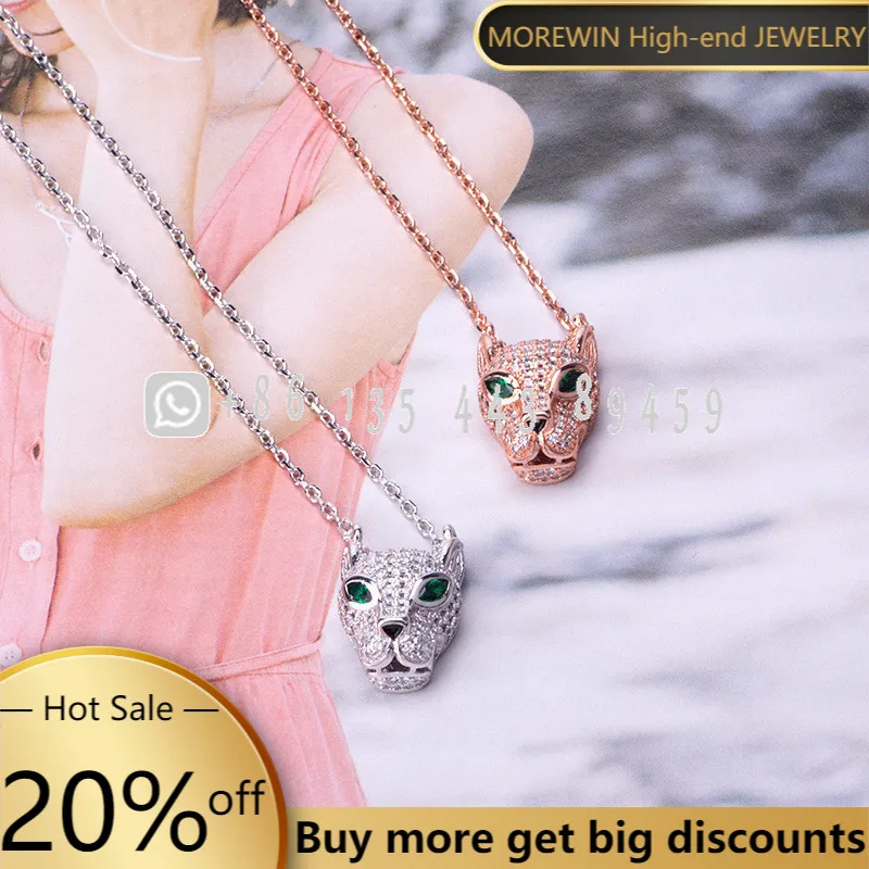 

Fashion Jewelry Personality Leopard Head Necklace Green Eye High Quality Necklace AAA Zircon Animal Leopard Head Women Necklace