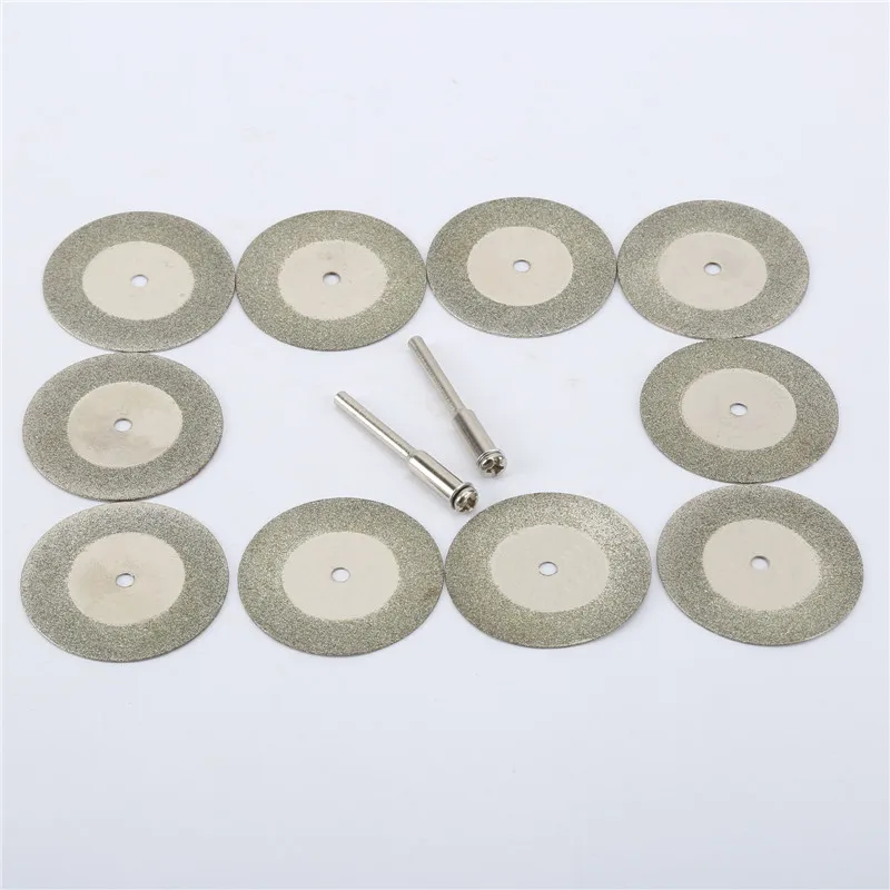 

10pcs 35mm Diamond Cutting Discs+2pcs Mandrel Arbor Shafts Rotary Tool Dremel Drills Sheets Jewelry Making Metal Craft Cut Glass