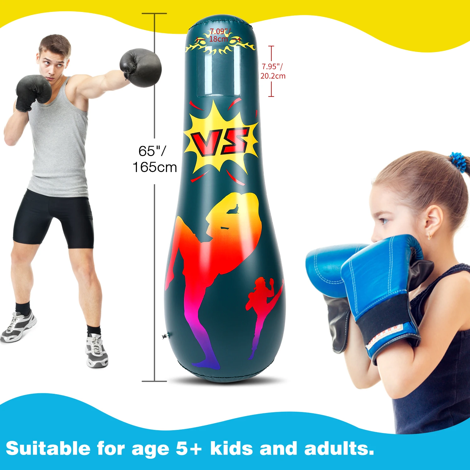 

165cm Inflatable Punching Boxing Bag Fitness Training Boxing Sack PVC Thicken Boxing Pillar Tumbler Column Standing Sandbag Kids