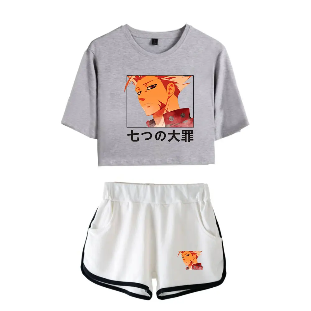 

The Seven Deadly Sins Tracksuit Women Cotton Two Piece Set Sexy Short Top and Middle Waist Shorts Lady Fitness Summer Tracksuits