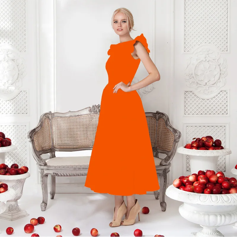 orange BacklakeGirls Ever красивые элегантные атласные вечерние платья плиссированные вечерние платья длиной до щиколотки с рукавами с рюшами Vestidos De Graduacion - Цвет: orange