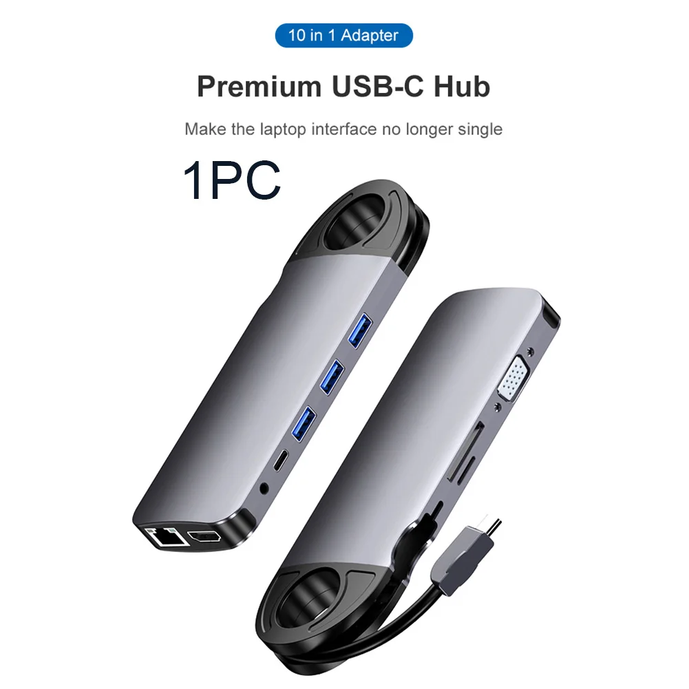 

10 In 1 USB C Hub Adapter VGA For PC Laptop High Speed Card Reader Computer PD Charging 4K 3.0 Ports Dock Station Ethernet