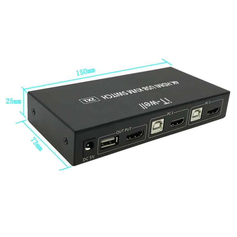 

IT-Well HDMI Switch, 4K 2 Port KVM Switch, 2 in 1 Out Multi-Computer HDMI USB Shared Keyboard and Mouse Display Converter