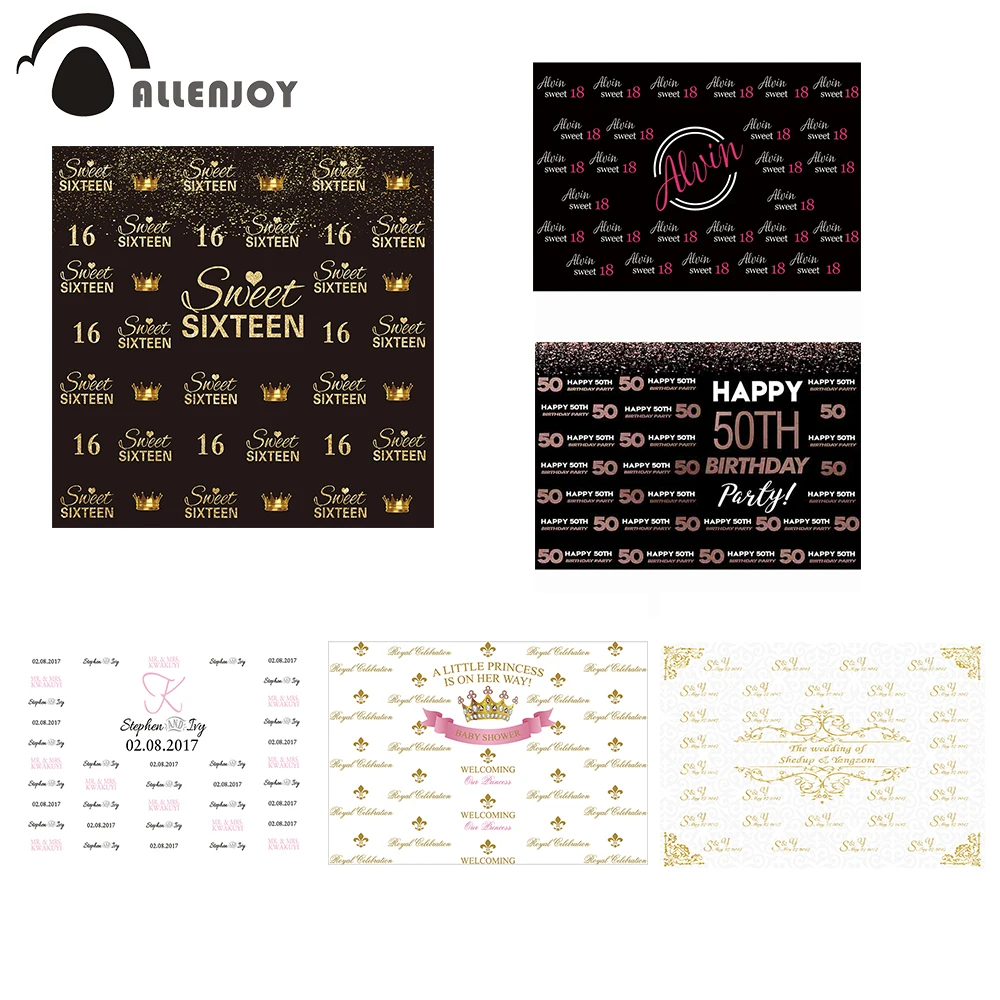 

Allenjoy Wedding Photography Background Sweet 16th 18 Baby Shower Birthday Party Golden Repeat Signature Wall Backdrop Photocall