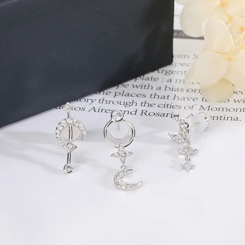 

Simple Star Moon Set Earrings Silver Color Cubic Zircona Small Short Tassel Earring Set For Women Jewelry Oorbellen Zk30