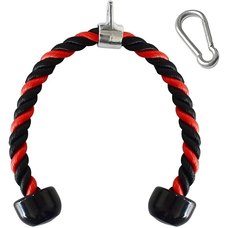 

Heavy Duty Triceps Pull Down Rope Pulley Cable Attachment Handles with Stainless Steel Carabiner Hook for Gym & Home