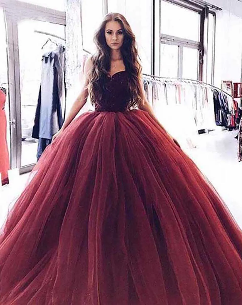 

New Sweetheart Customize Gorgeous Ball Gown Evening Dress robe soiree dubai Sweetheart Beading Gray Tulle Long Prom Dresses