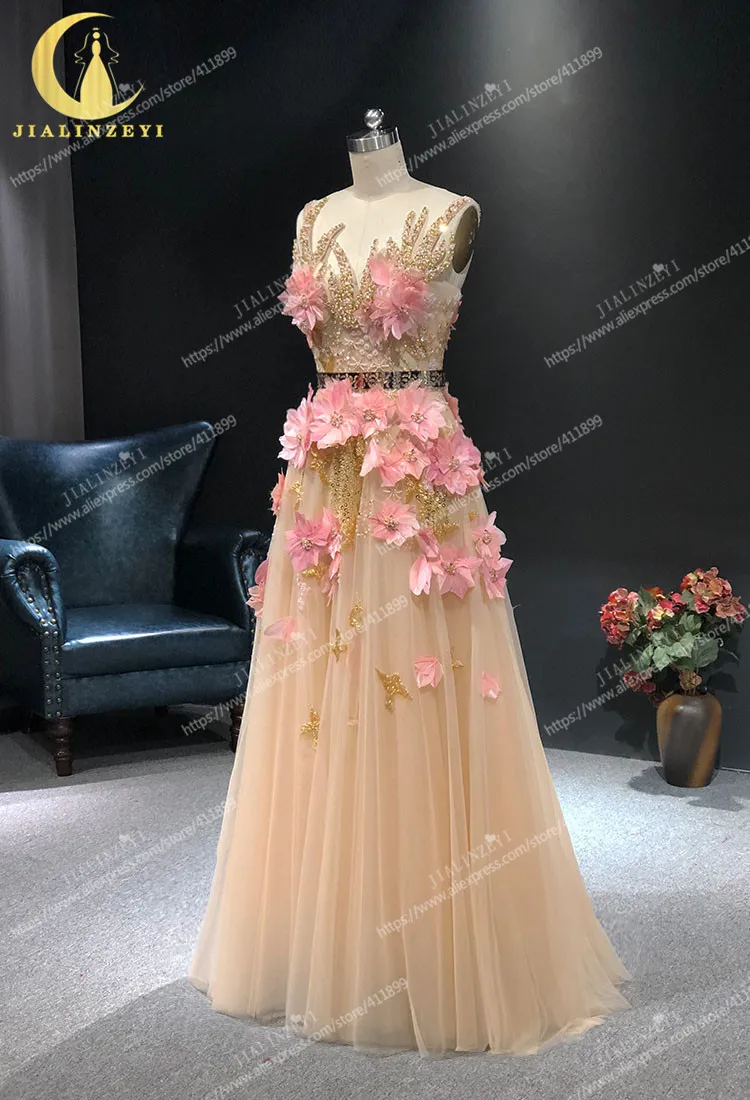 JIALINZEYI Elie Saab без бретелек цвет шампанского золотые бусины кристаллы с перьями