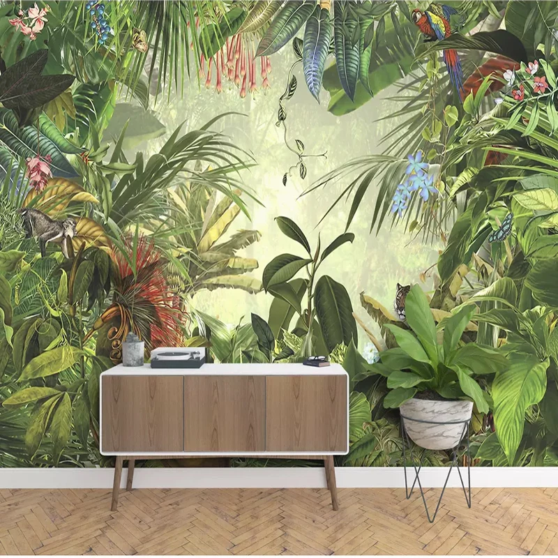 Европейские винтажные обои ручной росписи с тропическим лесом банановыми