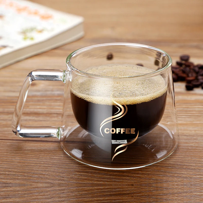 Стеклянная чашка с двойным дном 200 мл кофейная стеклянная кружка двойными