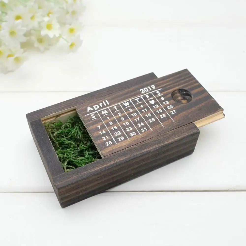 Wine Wood Color Обручальное кольцо коробка, оригинальное кольцо держатель, пользовательские кольца шкатулка, Гравированные деревянные кольца подушки, сохранить дату коробка для хранения, предложение - Цвет: Wine Wood Color