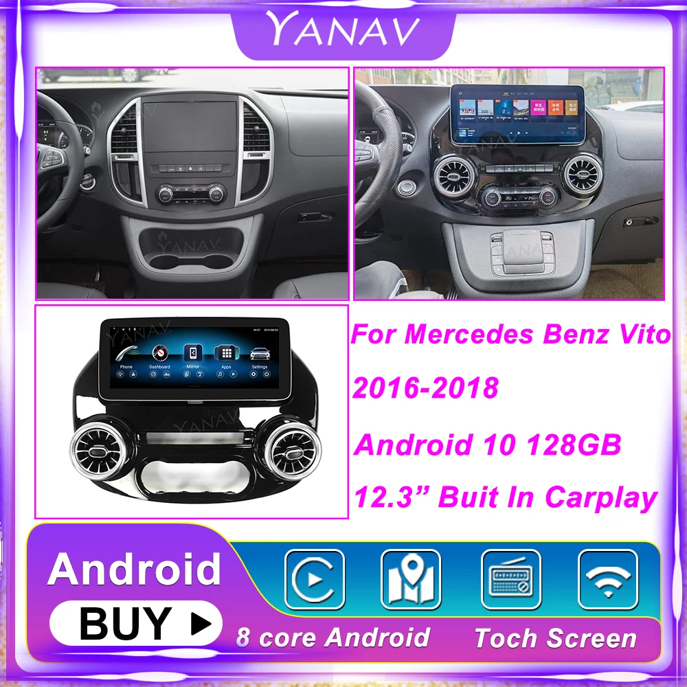 

Автомобильная магнитола 128 ГБ Android для Mercedes Benz V Class Vito Viano Valente Metris W447 2015-2020, мультимедийный плеер, стерео головное устройство