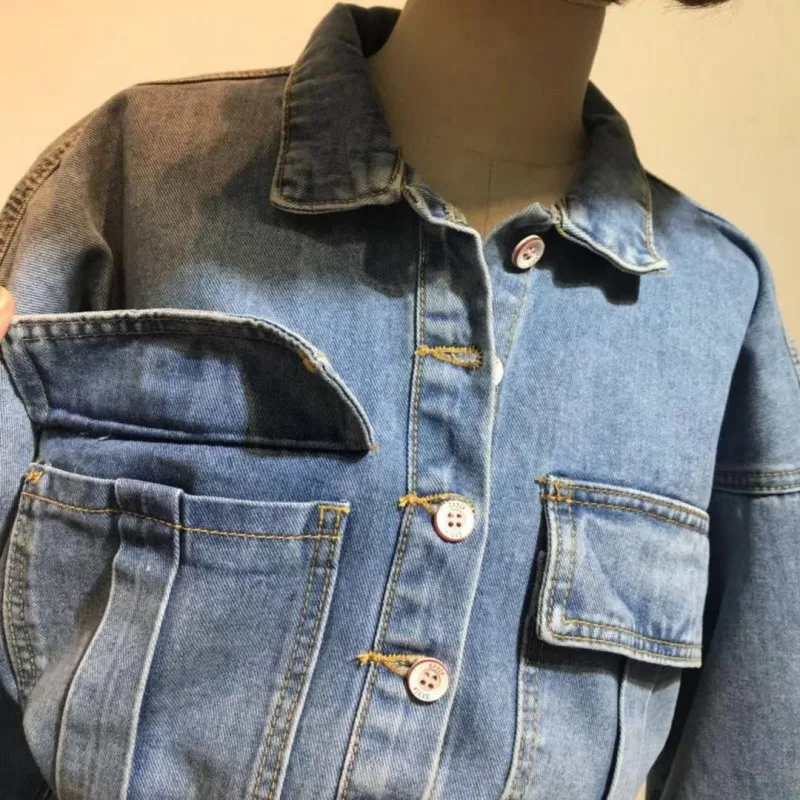 

2021 New Casual Belt Denim Overalls Women Vintage Single Breasted High Waist Loose Fit Jeans Jumpsuits Baggy One Piece Rompers