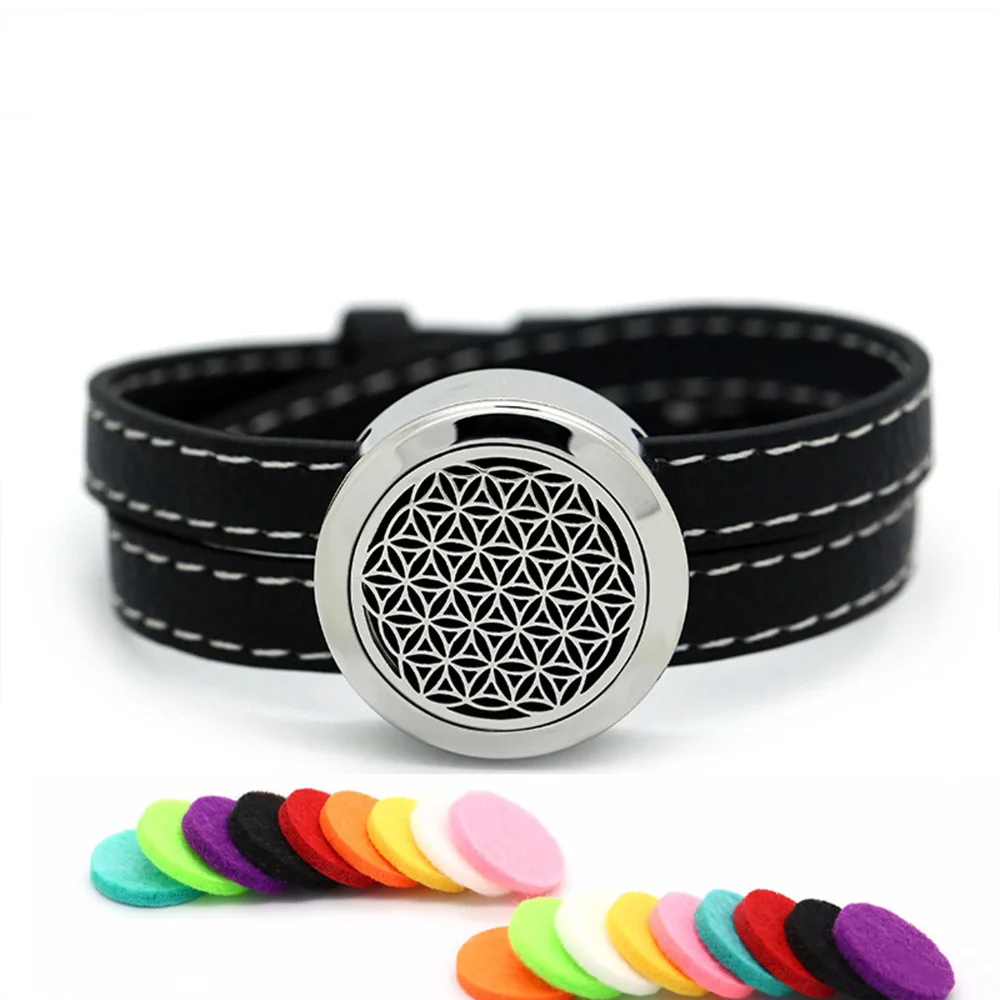 

BOFEE Essential Oil Diffuser Locket Bracelet Aroma Leather Bangle Charm Aromatherapy Armband Leder Stainless Steel Jewelry 25mm