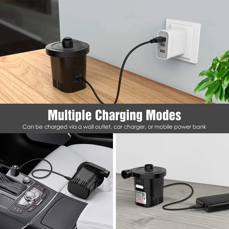 

Portable Rechargeable USB Electric Air Pump Quick-Fill Inflator Air Pump with 3 Nozzles