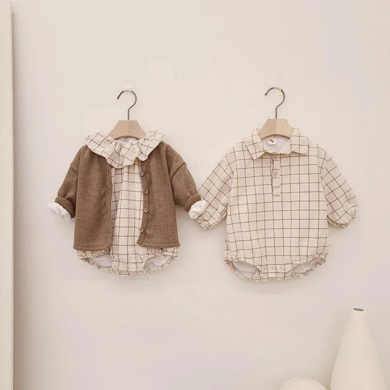 

Детский цельный комбинезон в клетку, на возраст от 0 до 12 месяцев