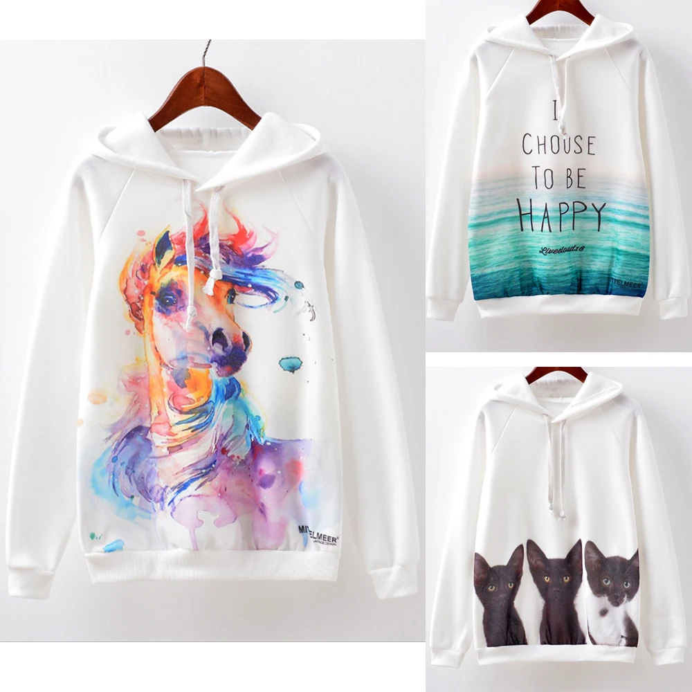 Женский свитшот с длинным рукавом и принтом кошек | Женская одежда