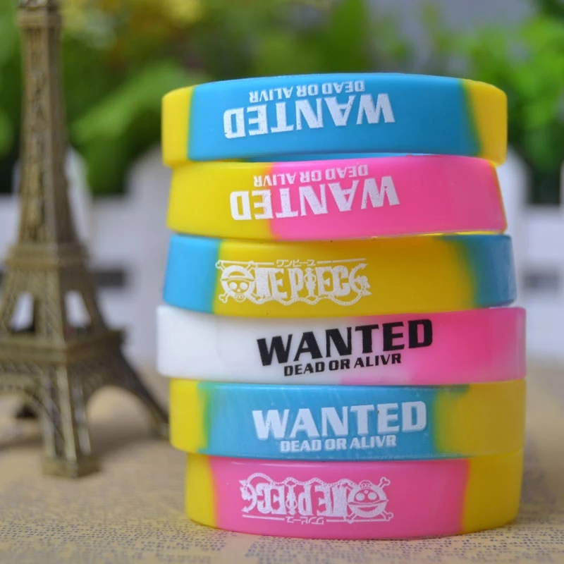 

5pcs Wanted ONE PIECE KEY Anime Cosplay Wristband Silicone Bracelet Multicolor Sport Wrist Band