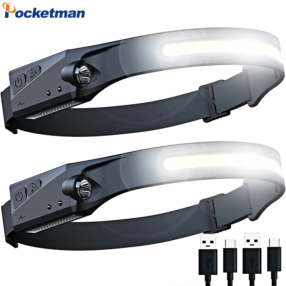 

50000LM Powerful Motion Sensor COB LED Headlamps USB Rechargeable Headlight Built-in Battery Head Lamp Waterproof Head Light