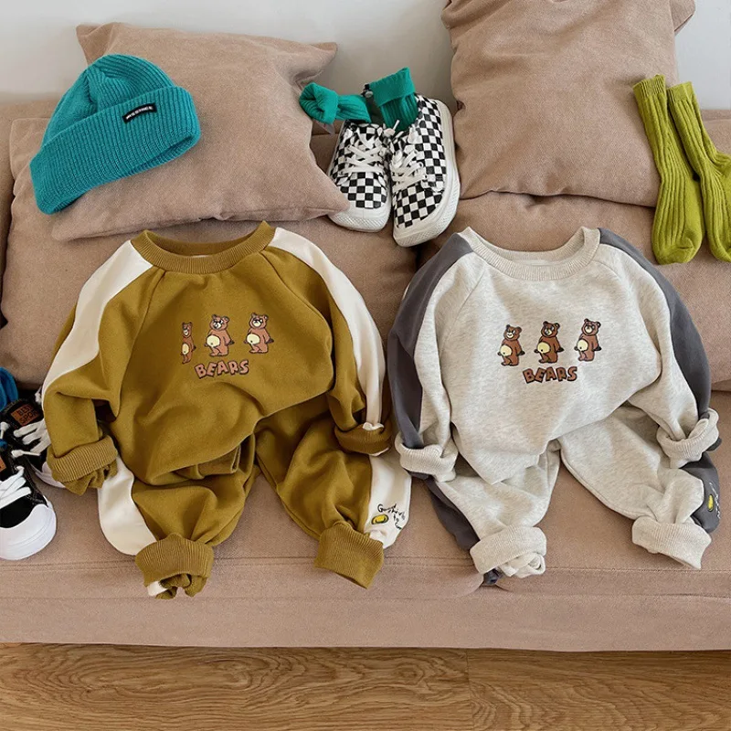 

Хлопковый флисовый комплект одежды для маленьких девочек и мальчиков, толстовка с капюшоном и штаны, 2 шт., теплый детский костюм для бега, же...