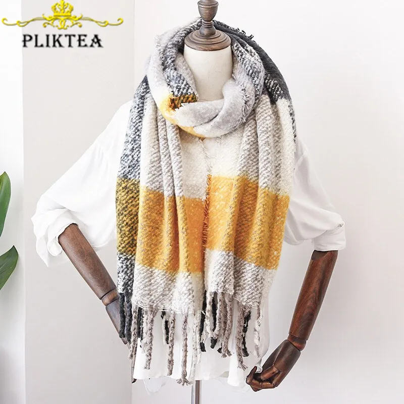 PLIKTEA искусственный кашемир лоскутное Снуд женский шарф пашмины зимнее пончо шаль Зимний женский Палантин женский хиджаб толстый шарф