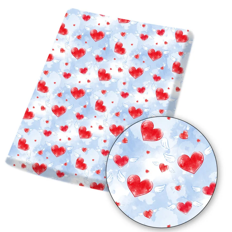 

Valentine's Day Polyester Cotton Fabric Love Heart Wings Printed Cloth Sheets DIY Sewing Materials Crafts Home Textile 45*145cm