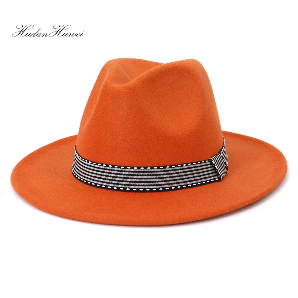 

2021 New Fashion British Woolen Panama Jazz Fedora Hat for Women Men Church Party Wide Brim Solid 21 Colors Hat