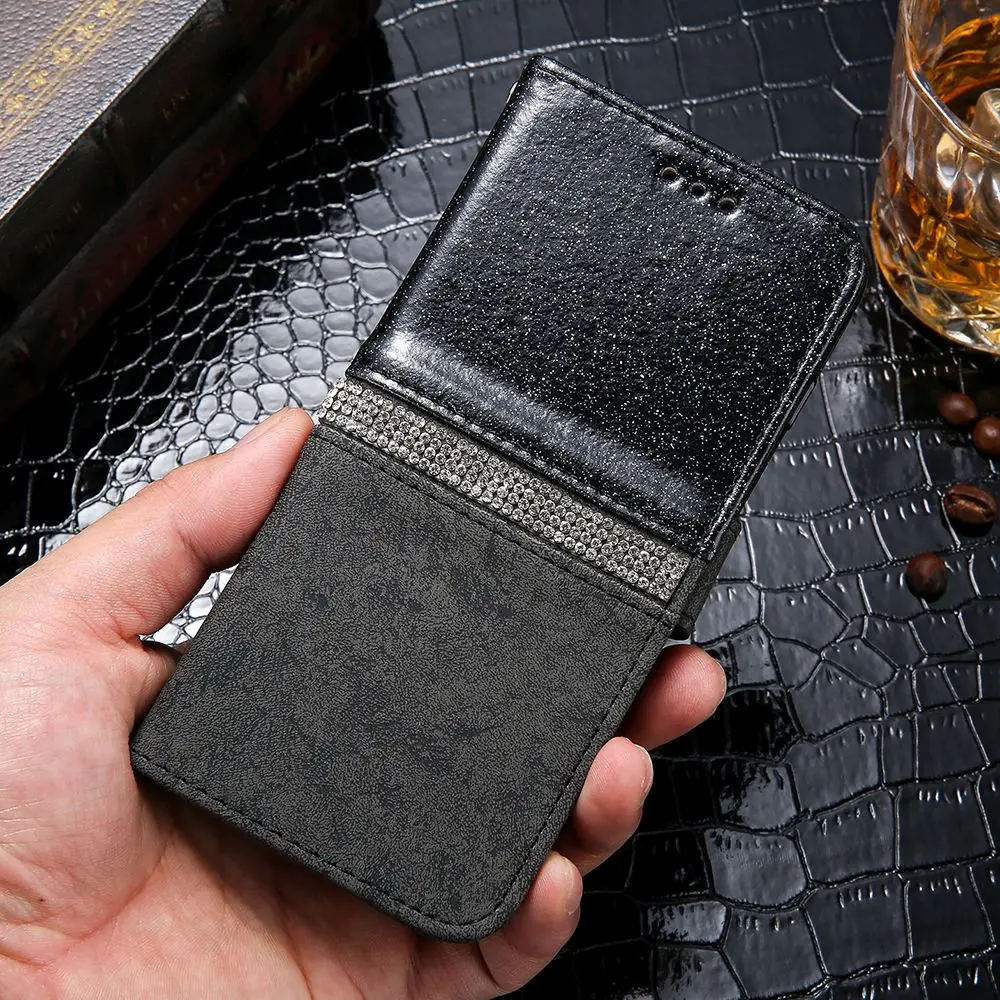 Black LCHULLE роскошный флип-Кошелек из искусственной кожи чехол для samsung Galaxy A6 J6 Plus A3 A5 J3 J5 Магнитный блестящий чехол для телефона - Цвет: Black